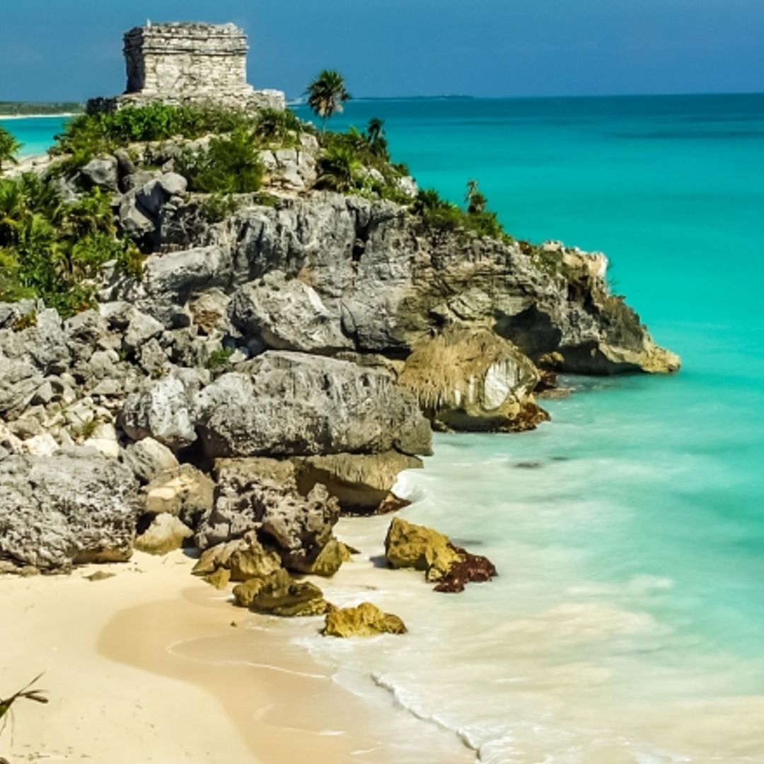 Pyramid "El Castillo" in Tulum Archaeological Zone. Tulum, Mexico.