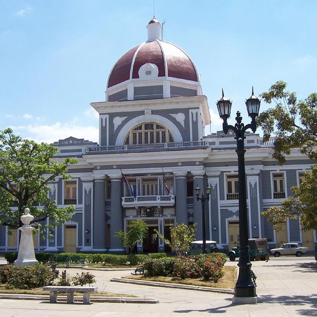 The Goverment palace panoramic view in José Marti Central Park, Cienfuegos city, Cuba.