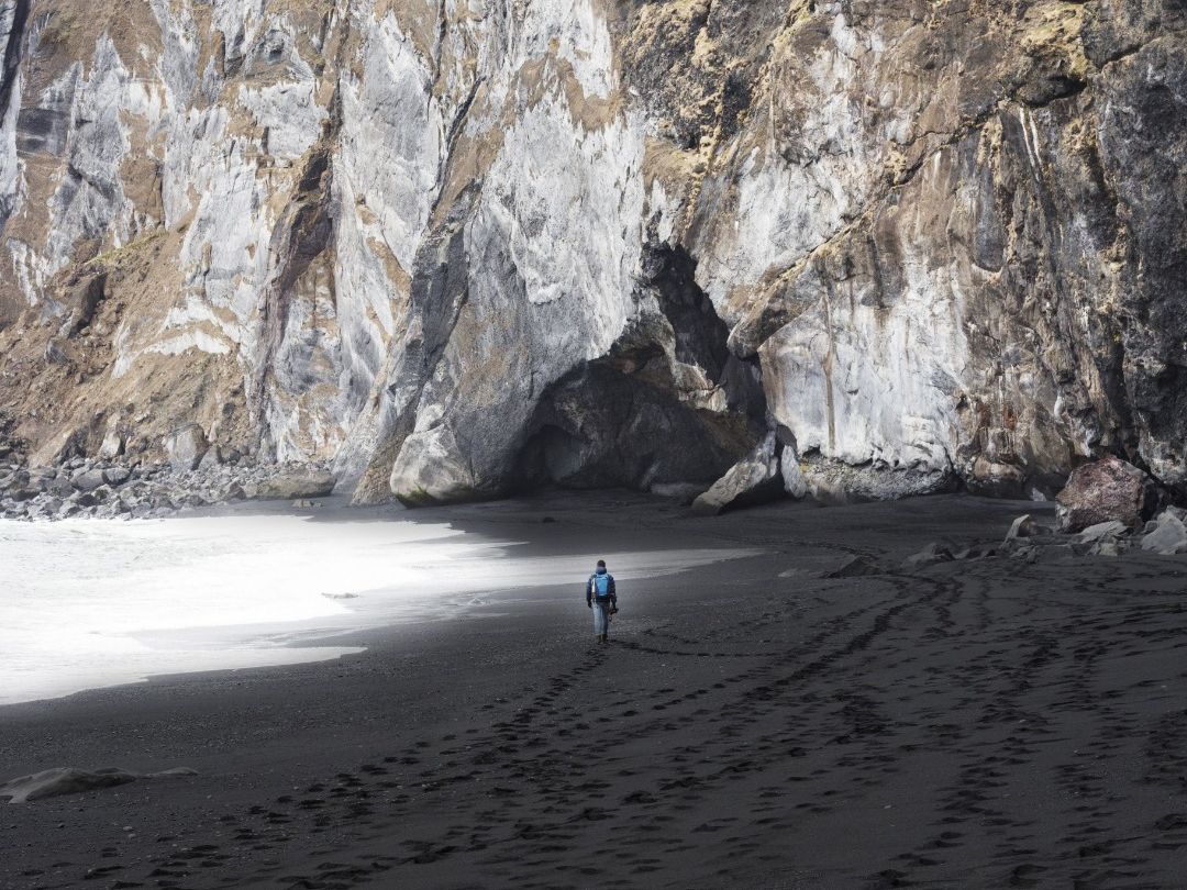 Reynisfjara black beach panoramic view, Iceland.