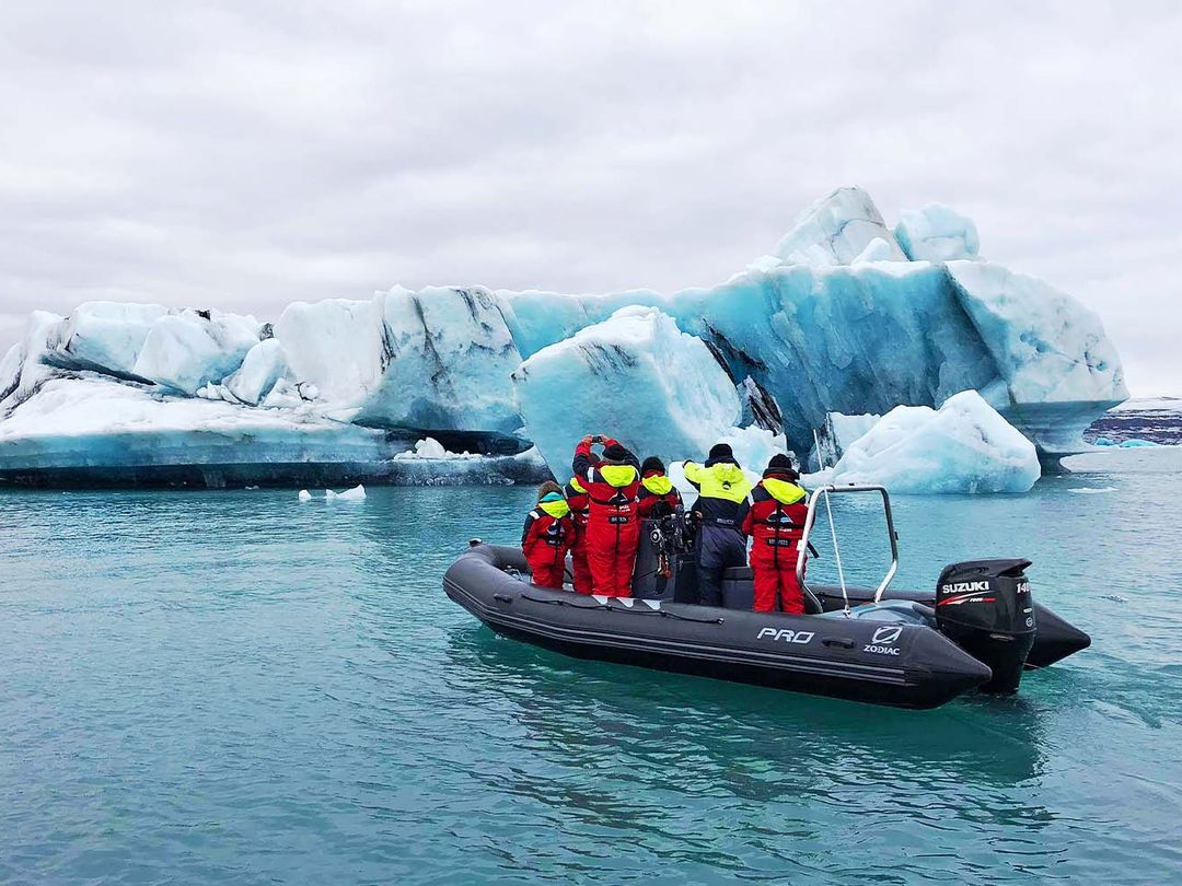 Zodiac boat while visiting the Glacier Lagoon Fjallsárlón, Iceland.