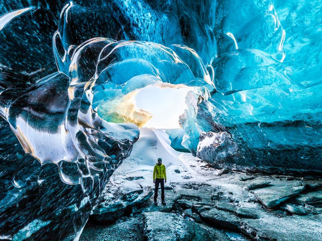 Vatnajokull ice cave panoramic view, Iceland.