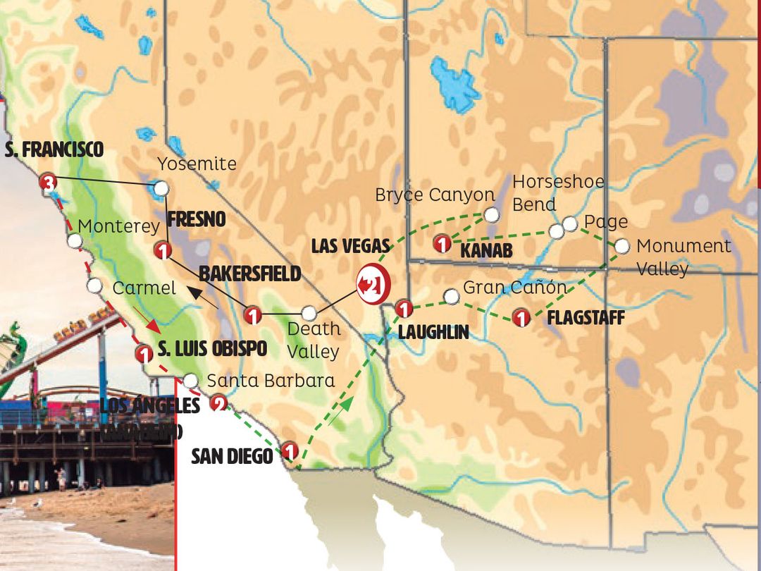 LAS VEGAS AND CALIFORNIA Group Tour map.