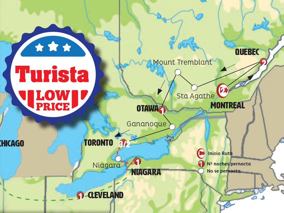 CANADIAN CAPITALS TOURIST (END IN NIAGARA) Group Tour map.