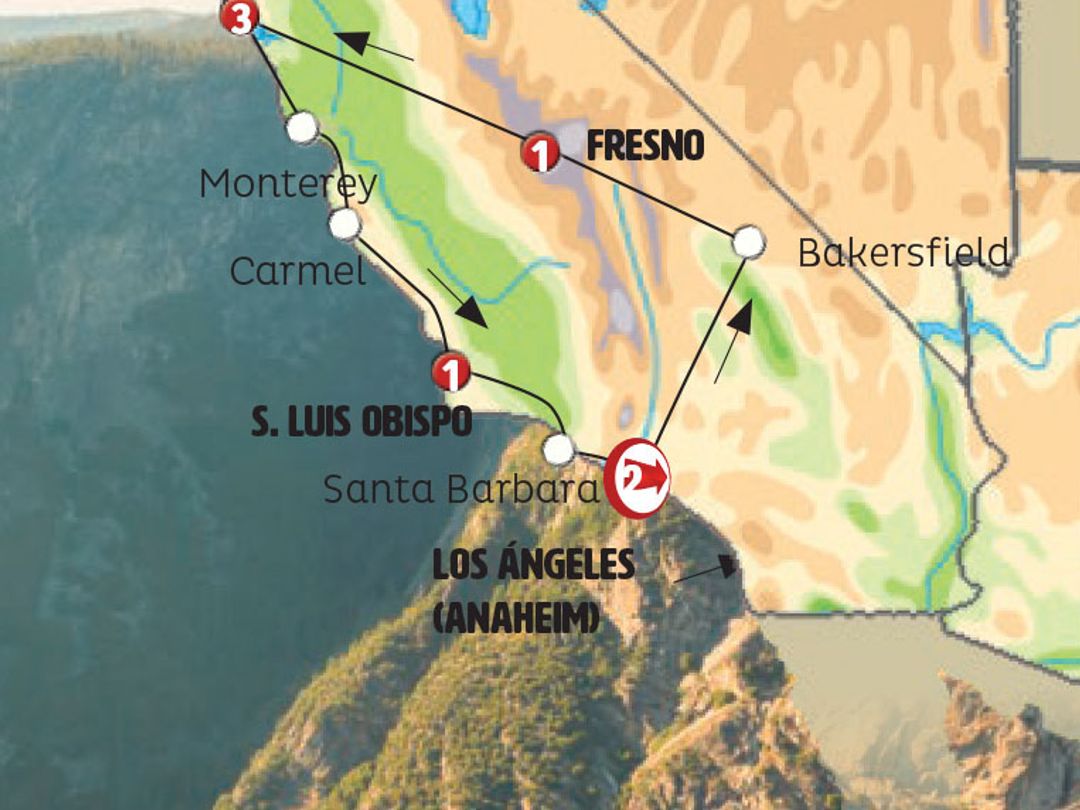 WONDERS OF CALIFORNIA Group Tour map.