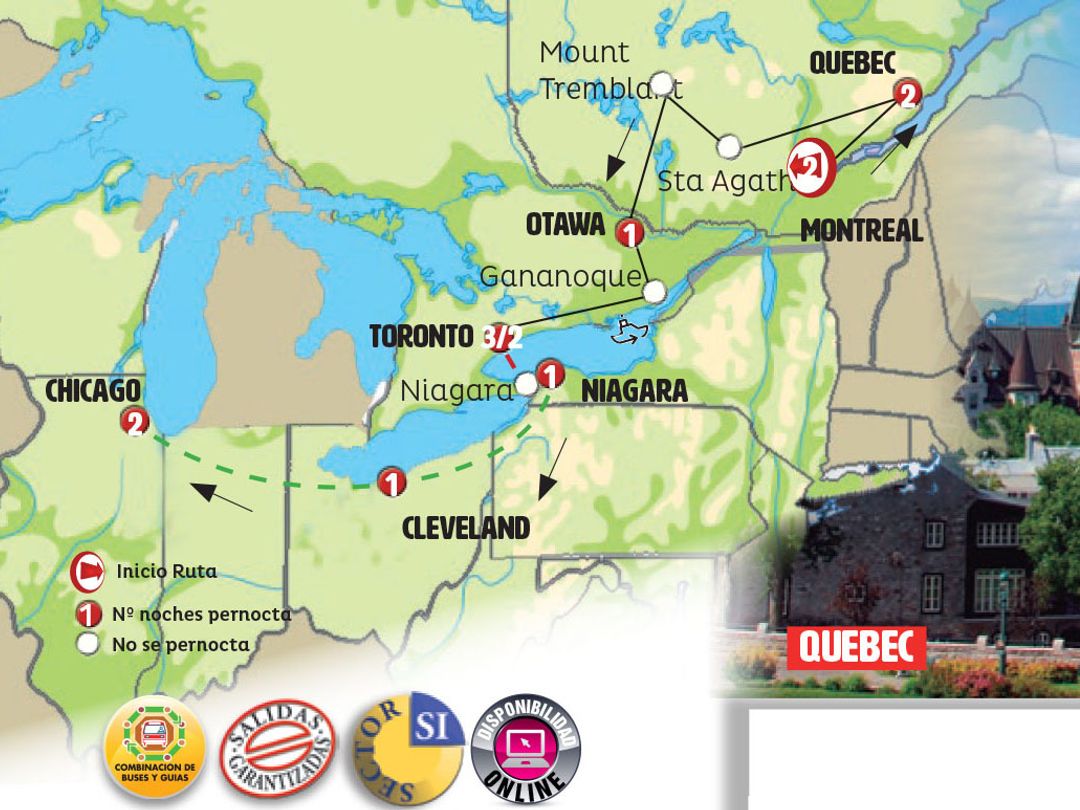 CANADIAN CAPITALS AND LANDSCAPES (END IN NIAGARA) Group Tour map.
