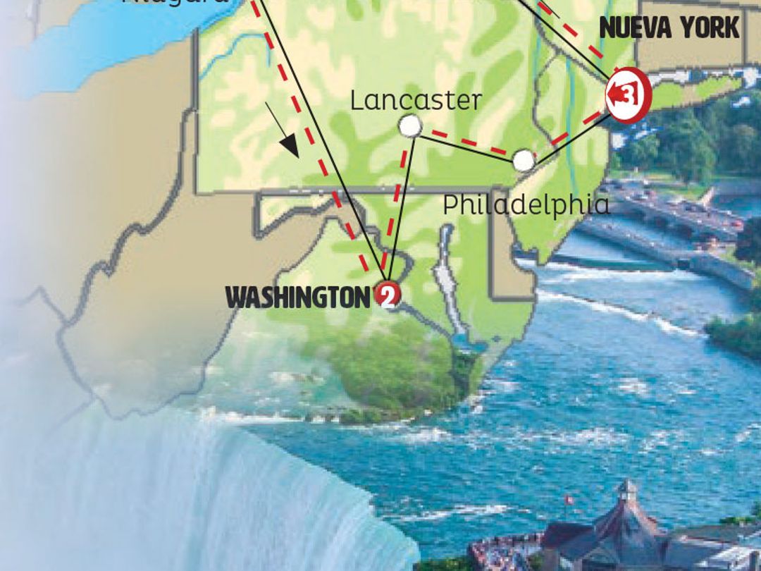 EASTERN TRIANGLE: NEW YORK, FALLS AND WASHINGTON Group Tour map.