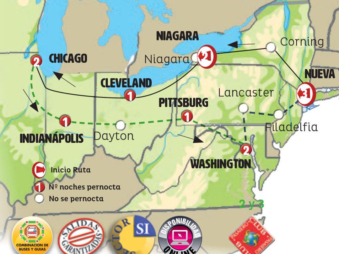 NEW YORK, NIAGARA ,AND CHICAGO Group Tour map.