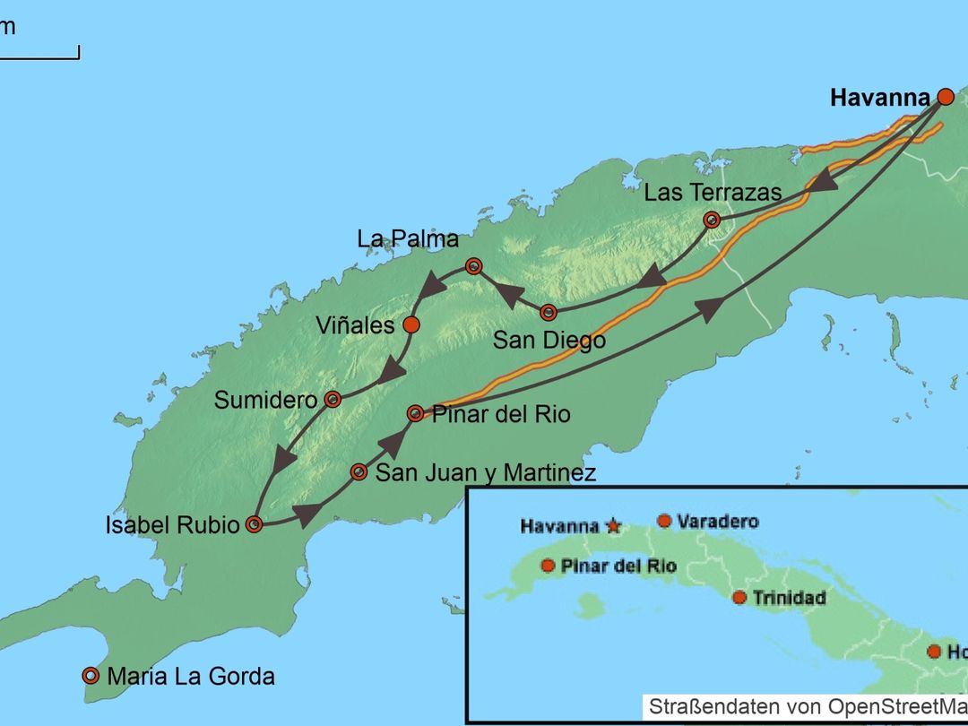 MOTORCYCLE TOUR ENDURO WESTERN CUBA IN 2 DAYS map.