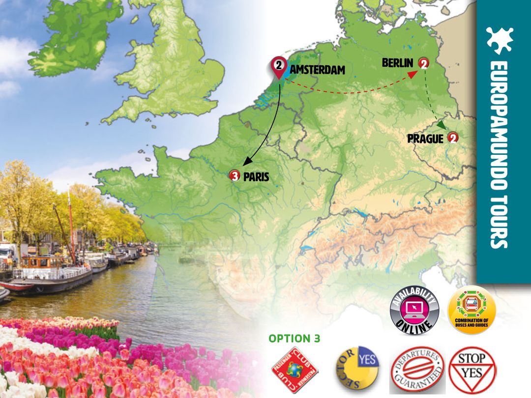 AMSTERDAM, BERLIN AND PRAGUE Group Tour map.