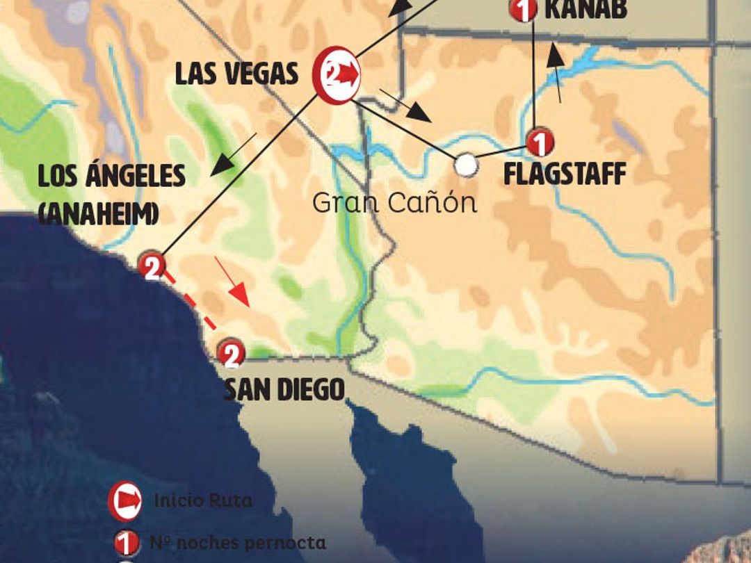 LAS VEGAS, NATIONAL PARKS AND LOS ANGELES Group Tour map.