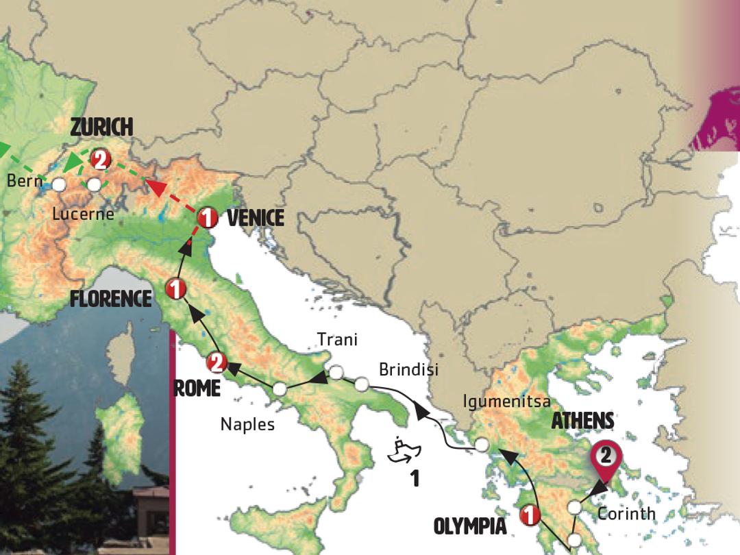GREECE, ITALY AND SWITZERLAND Group Tour map