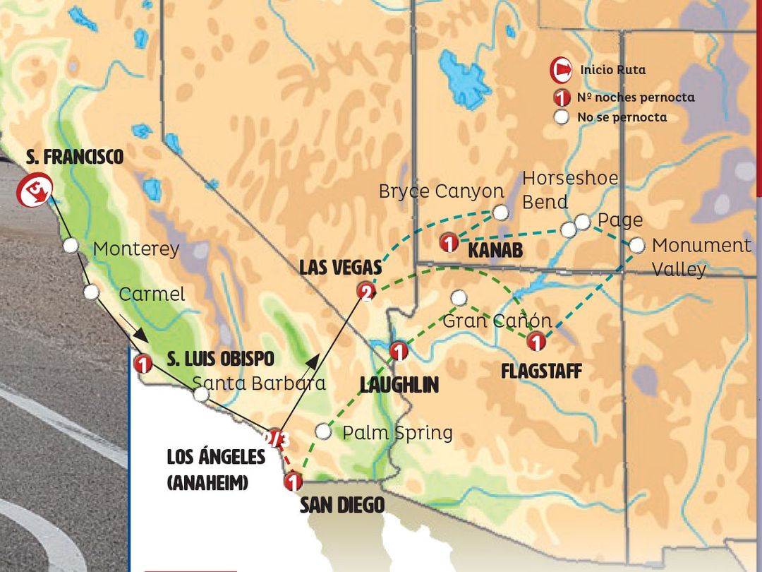 FROM SAN FRANCISCO TO SAN DIEGO Group Tour map.