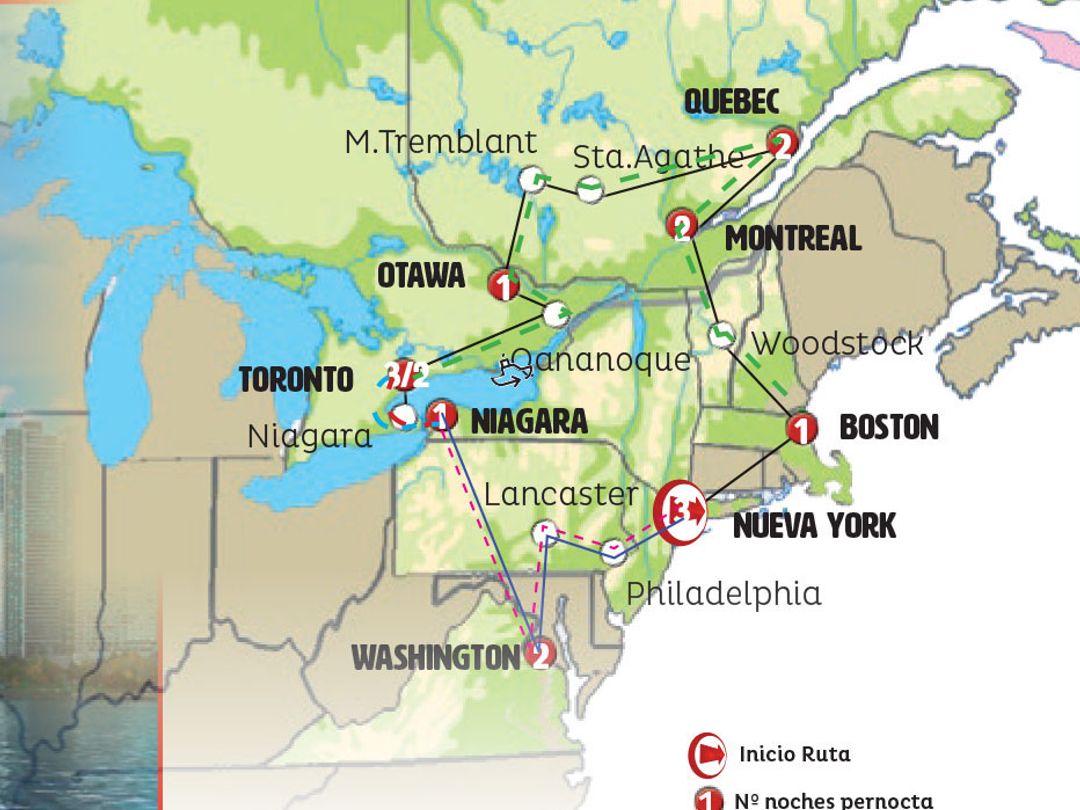 EAST COAST AND DREAMED CANADA Group Tour map.