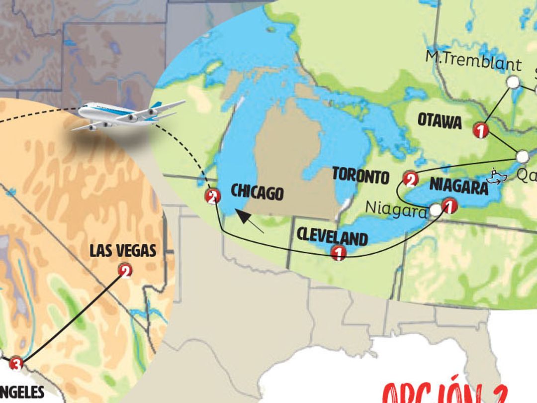 CANADA, CHICAGO AND WEST COAST Group Tour map.