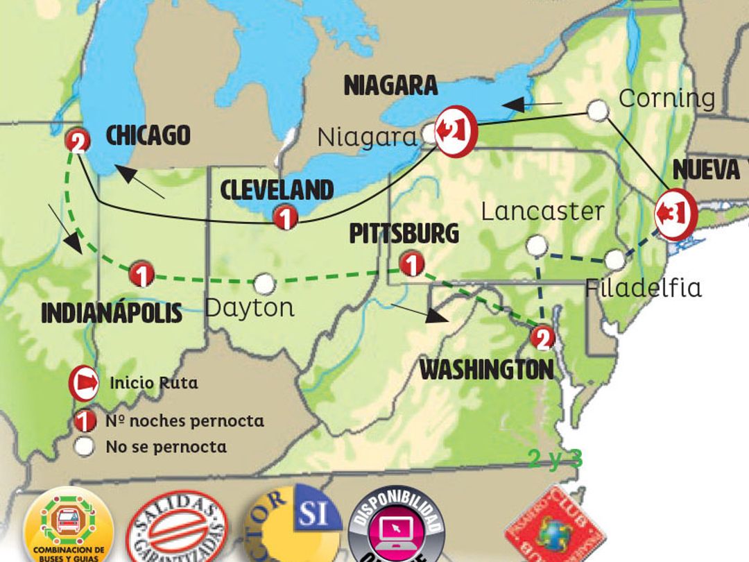 EAST COAST AND UNFORGETTABLE CHICAGO WITH NY Group Tour map.
