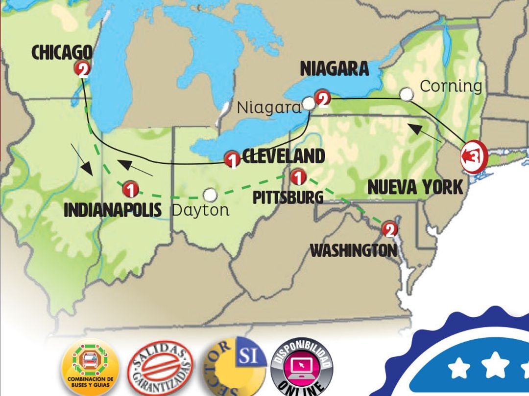 EAST AND CHICAGO TOURIST Group Tour map.