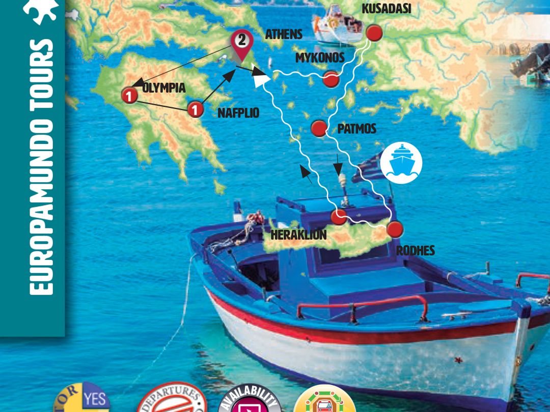 GREECE WITH AEGEAN CRUISE Group Tour map.
