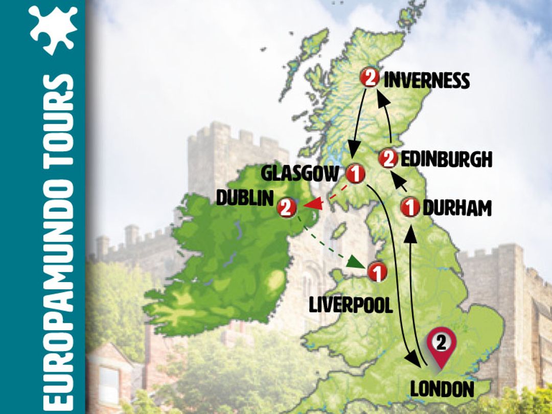 SCOTLAND FROM LONDON Group Tour map.
