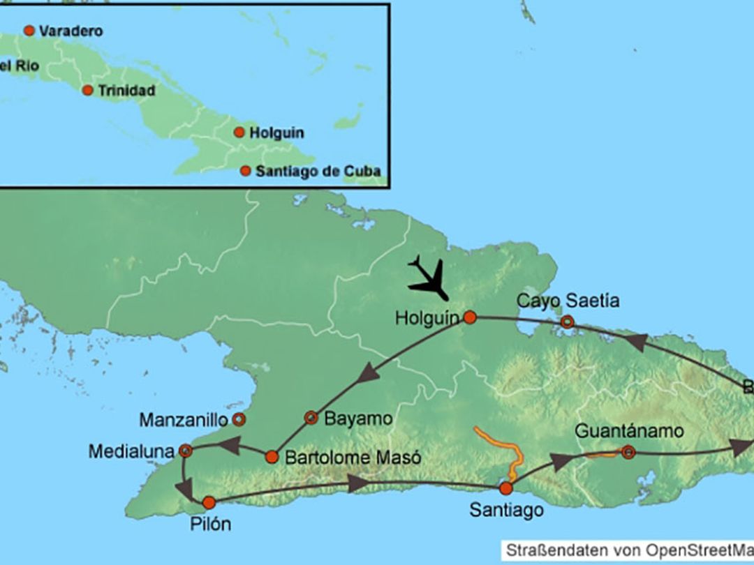 MOTORCYCLE TOUR ENDURO EASTERN CUBA map.