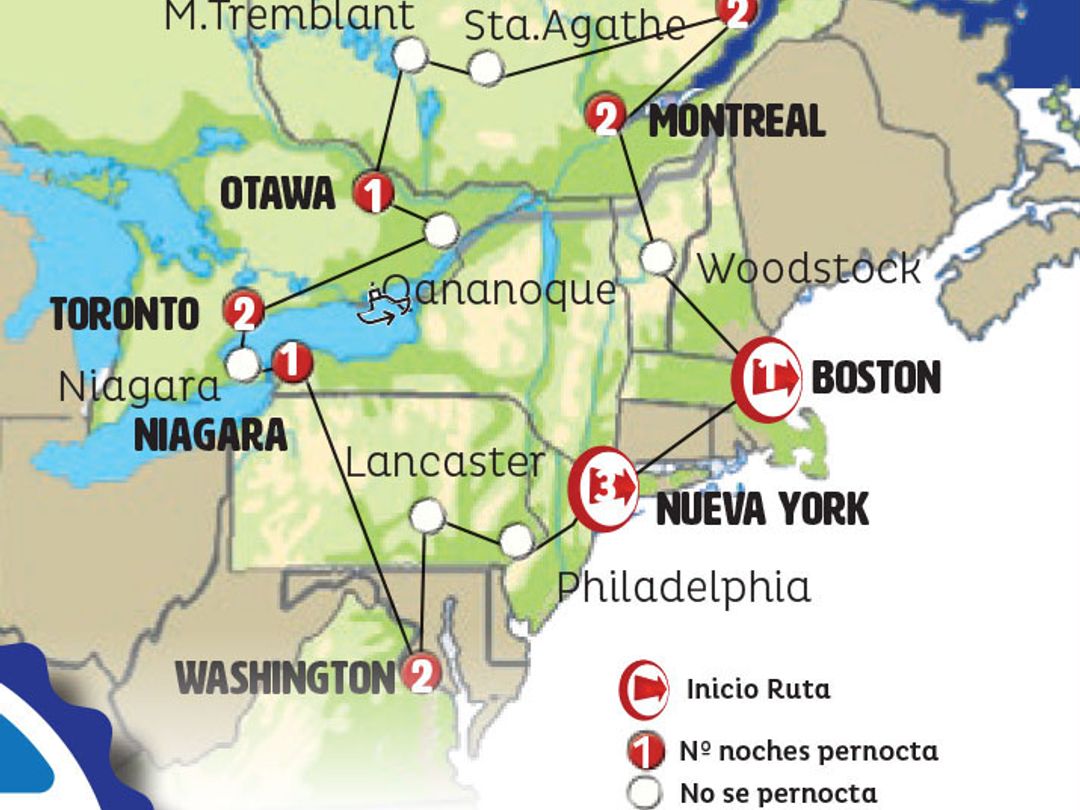 EAST AND CANADA TOURIST Group Tour map.