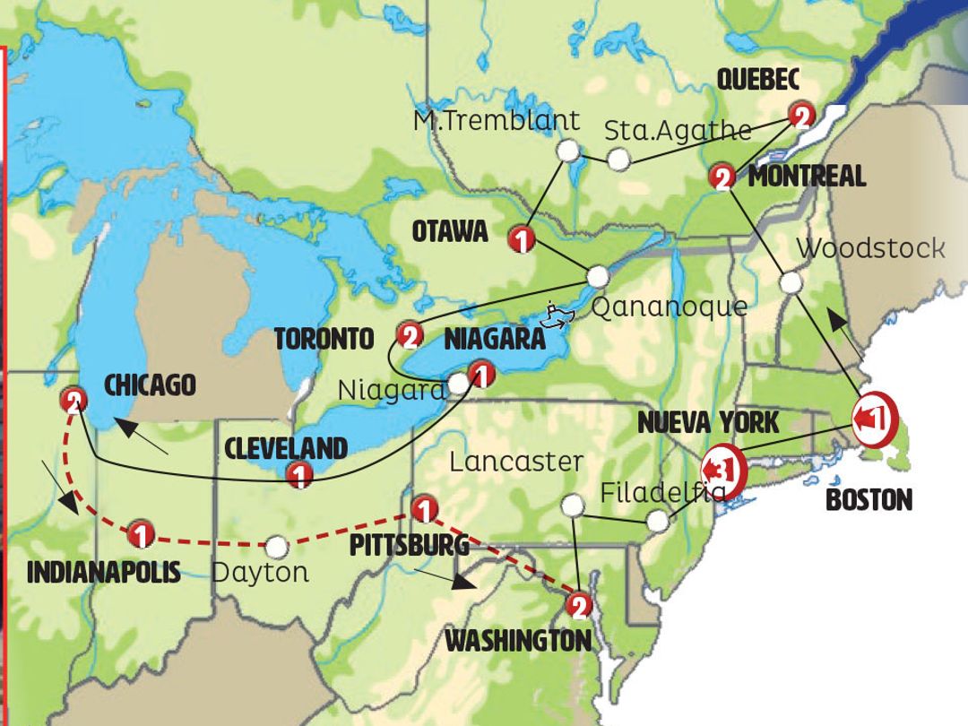 UNITED STATES AND CANADA FOR EVERYONE WITH NY Group Tour map.