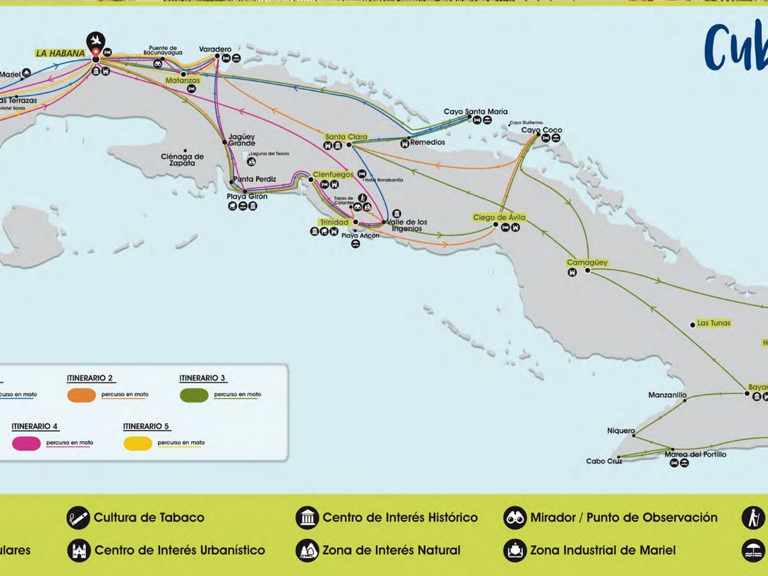 MOTORCYCLE TOUR FROM HAVANA TO CIENFUEGOS route map.