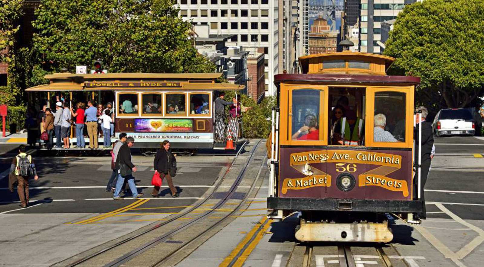 Cable Car-Tranvia in San Francisco panoramic view, SAN FRANCISCO, California state, United States of America.