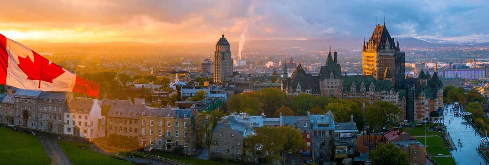 Sunset at Québec city panoramic view, QUEBEC CITY, Quebec province, Canada.
