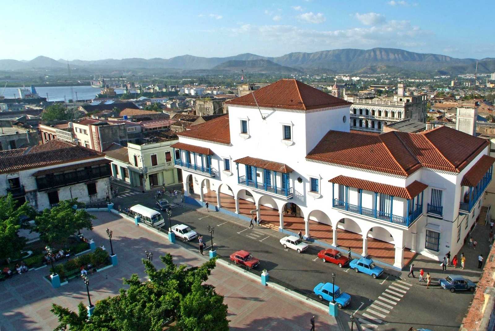 Goverment palace at Céspedes central park panoramic view, Santiago de Cuba city