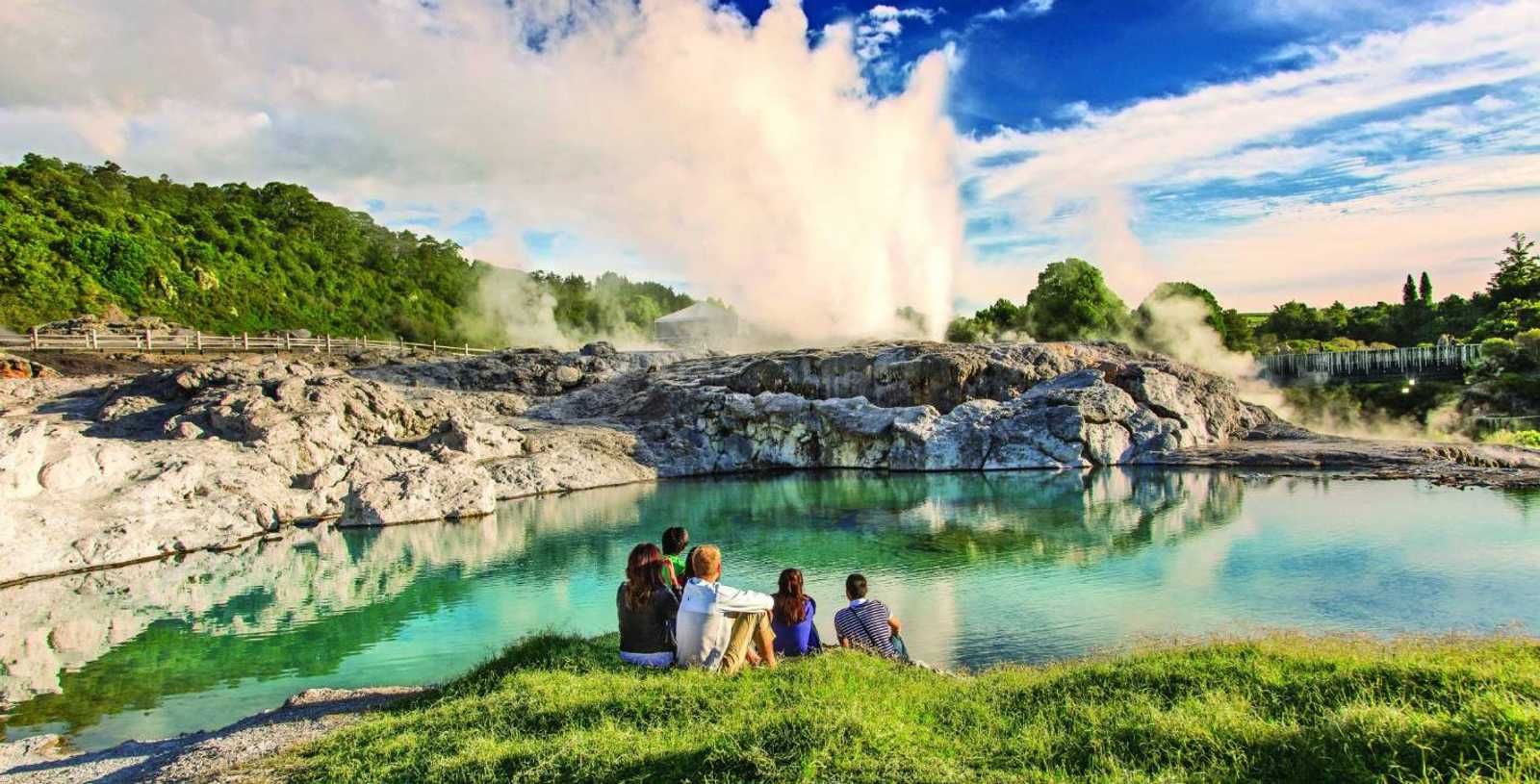 Orakei Korako Geyserland panoramic view, Taupo, New Zealand.