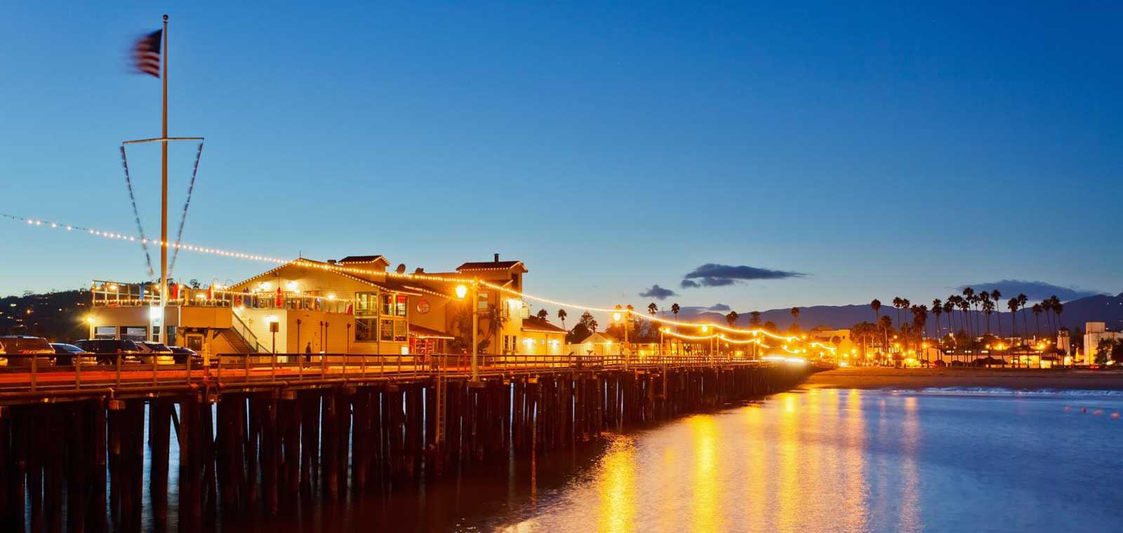 Stearns Wharf Santa Barbara Pier panoramic view, SANTA BARBARA, California state, United States of America.