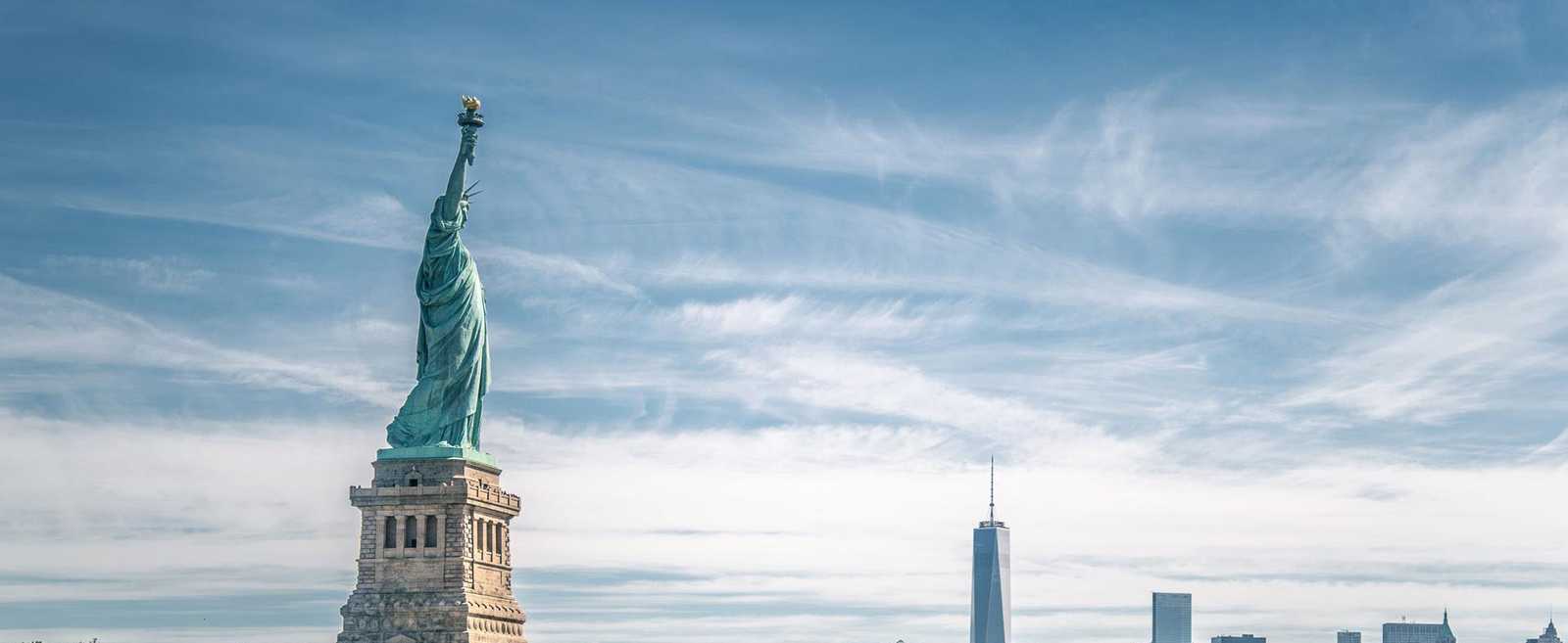 Statue of Liberty panoramic view, NEW YORK, New York state, United States of America.