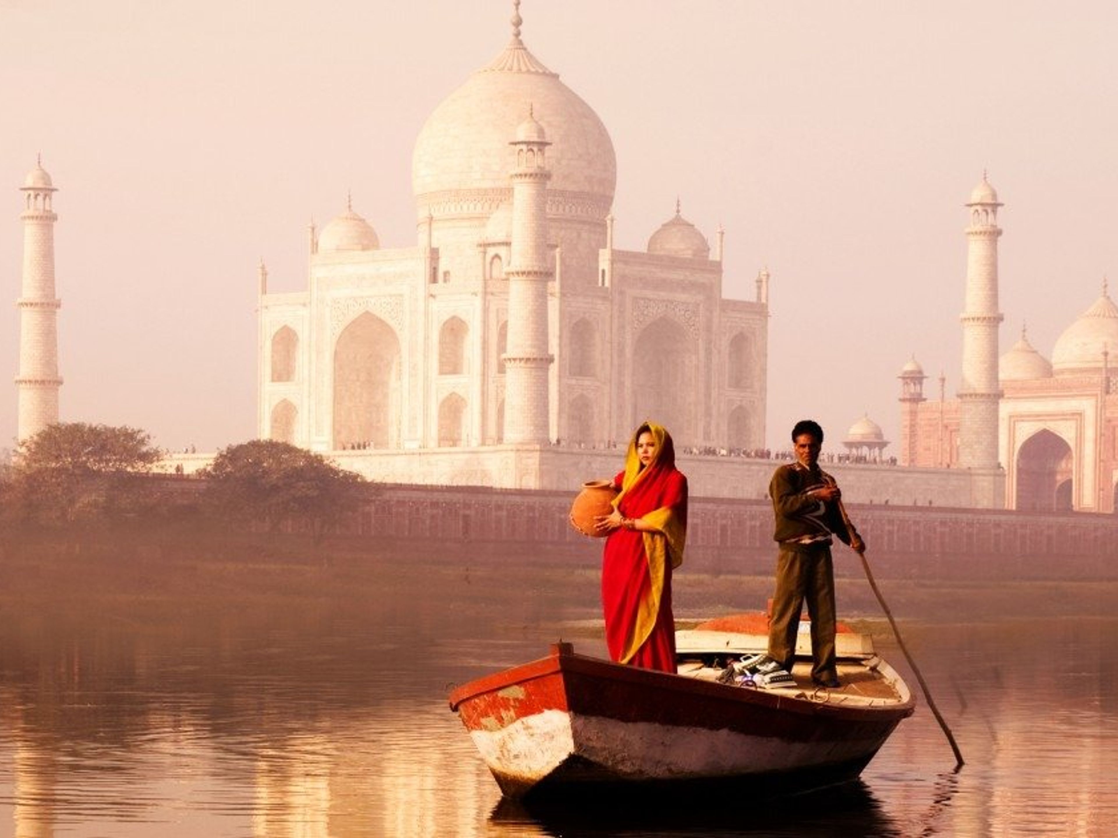 "Taj Sunrise & Sunset Tour" Tour. Taj Mahal Sunrise panoramic view, Agra,Uttar Pradesh, India.
