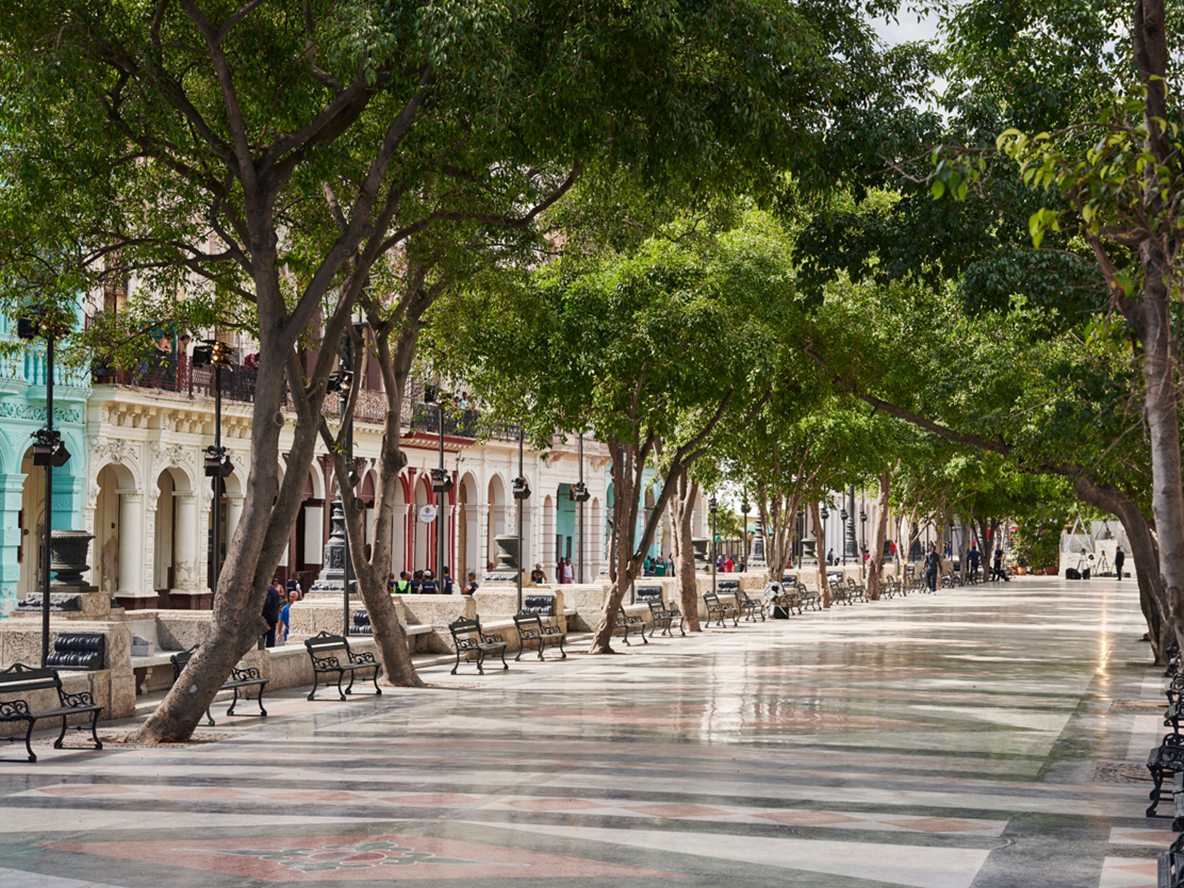 Escursione in bici "L'AVANA COLONIALE". Paseo del Prado (Prado Promenade) panoramic view, Old Havana, Havana, Cuba.