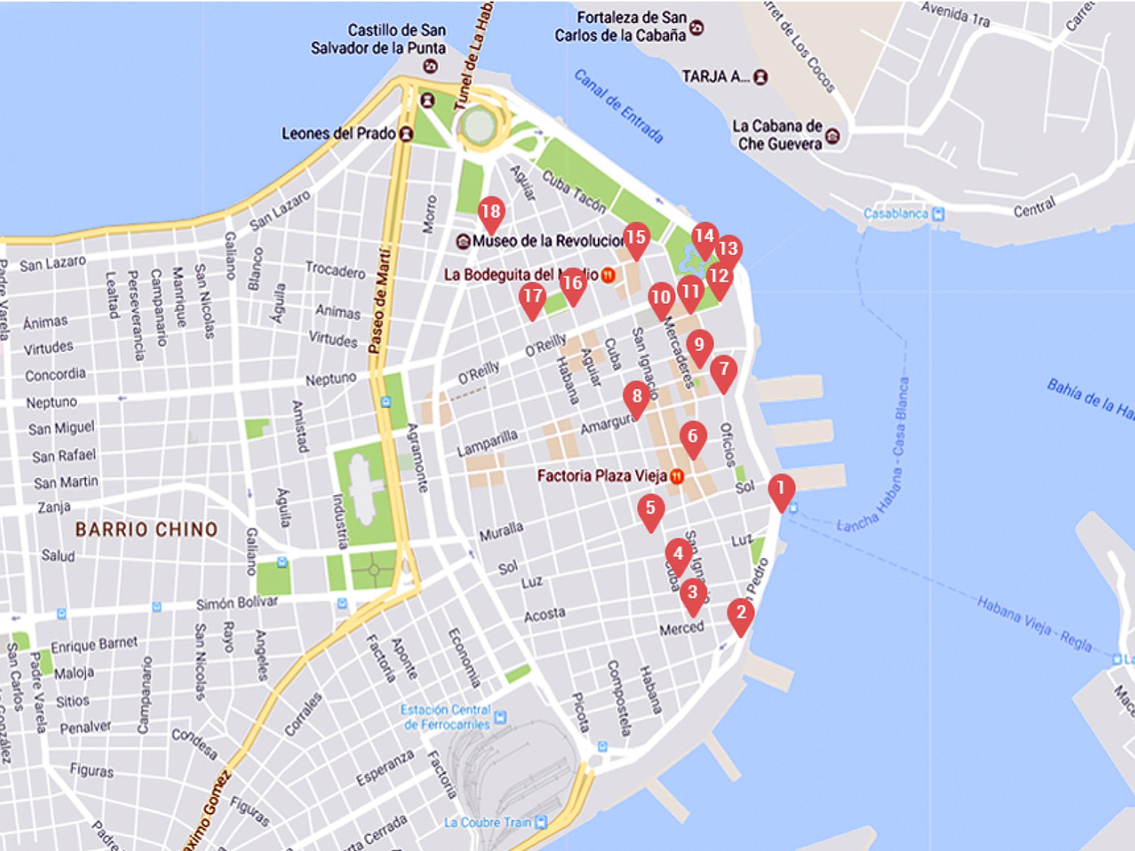 Tour "L'Avana interiore dopo Cecilia Valdés's Stairsways". Map of "Inner Havana, After Cecilia Valdés´s Stairsways" Tour