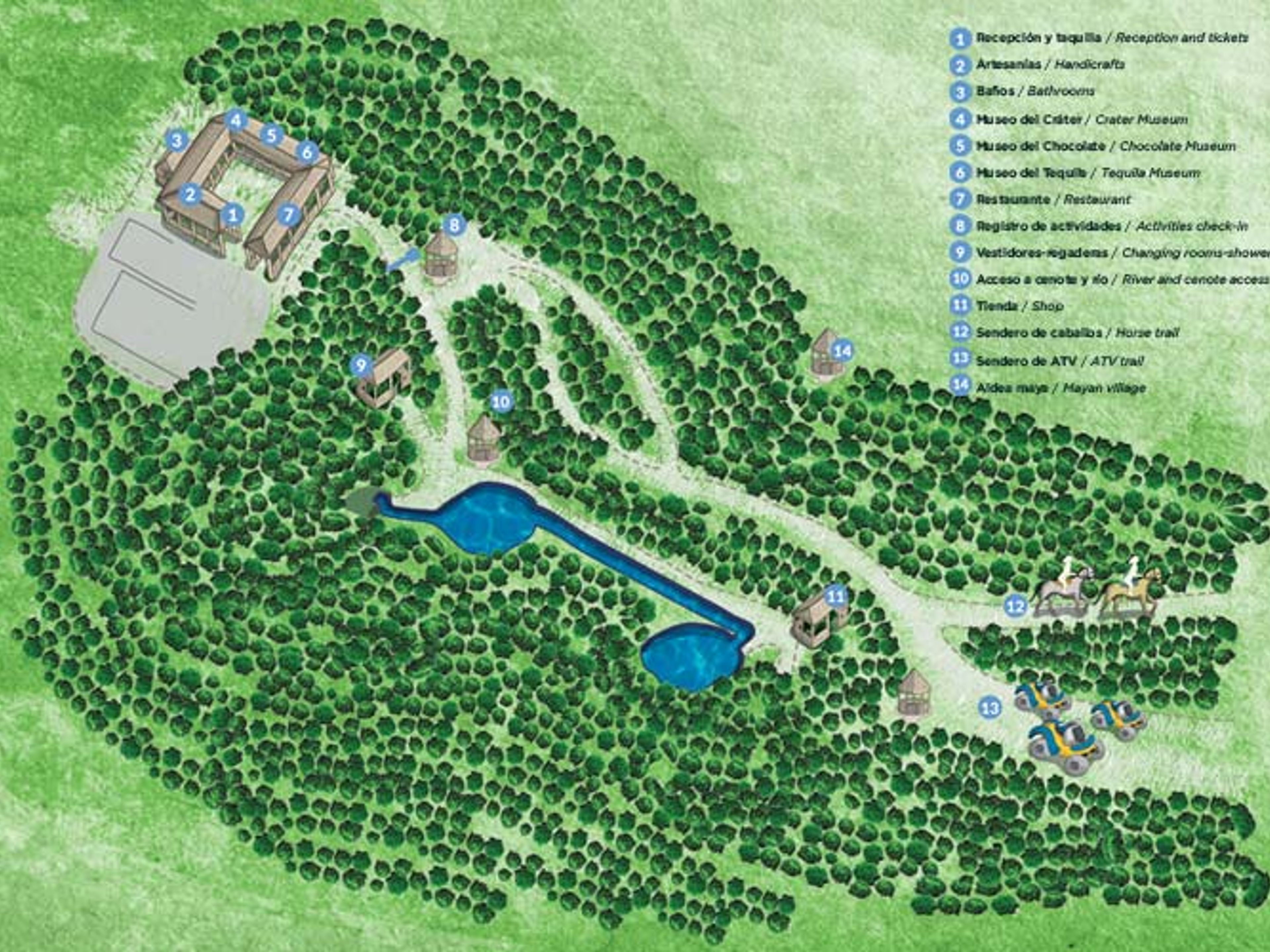 Excursión "Chichen Adventure Solo Buffet". Map of Chichen Adventure Park, full of activities and attractions.