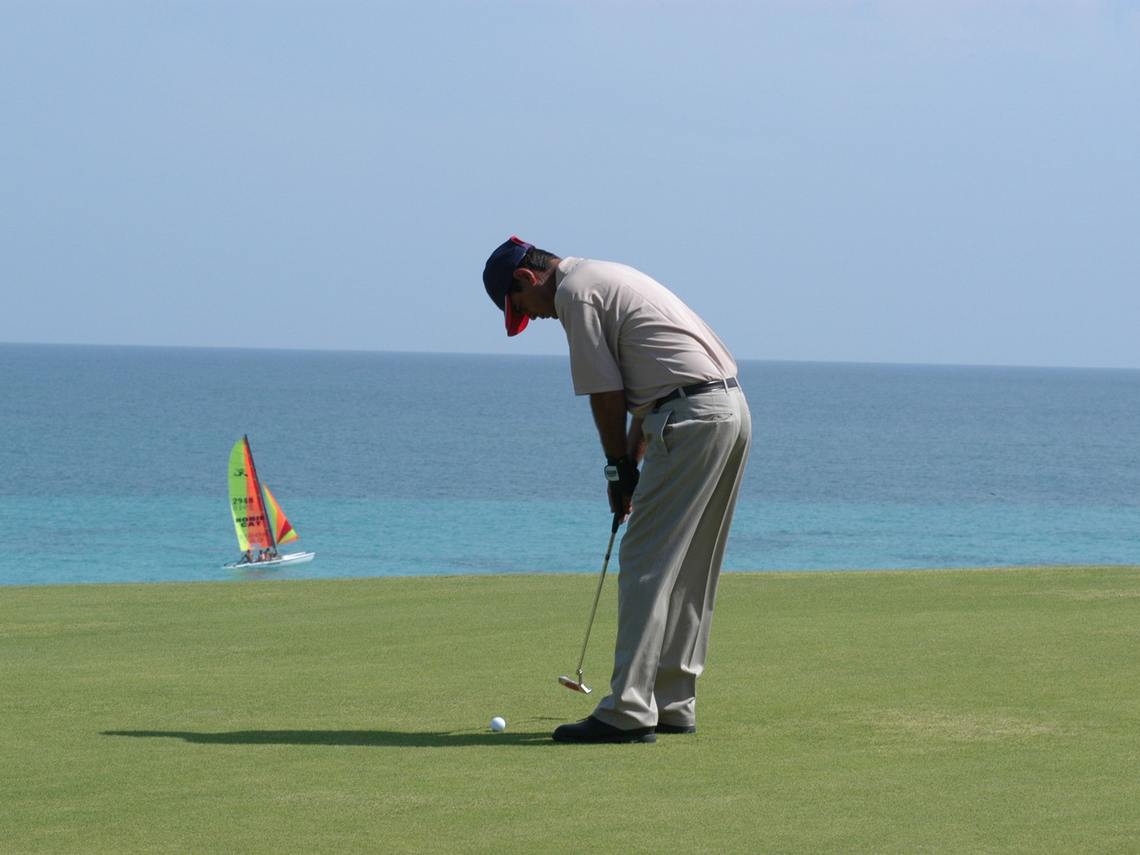 "GREEN FEE 18 HOLES", VARADERO GOLF CLUB. Varadero Golf Club panoramic view, Varadero, Matanzas, Cuba.