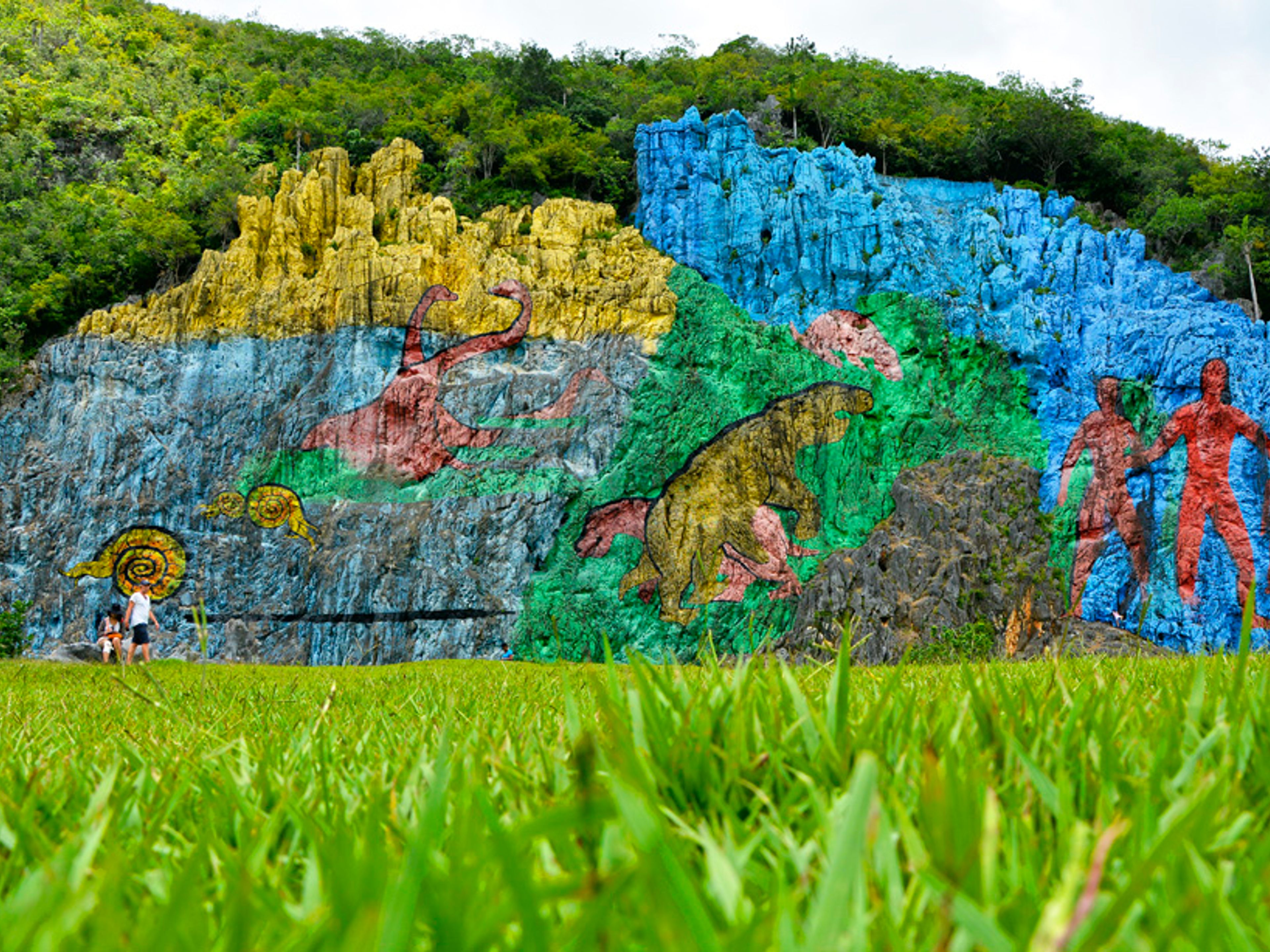 Jeep Safari “NATURE TOUR VIÑALES”. The Prehistory mural panoramic view, Viñales, Pinar del Río, Cuba.