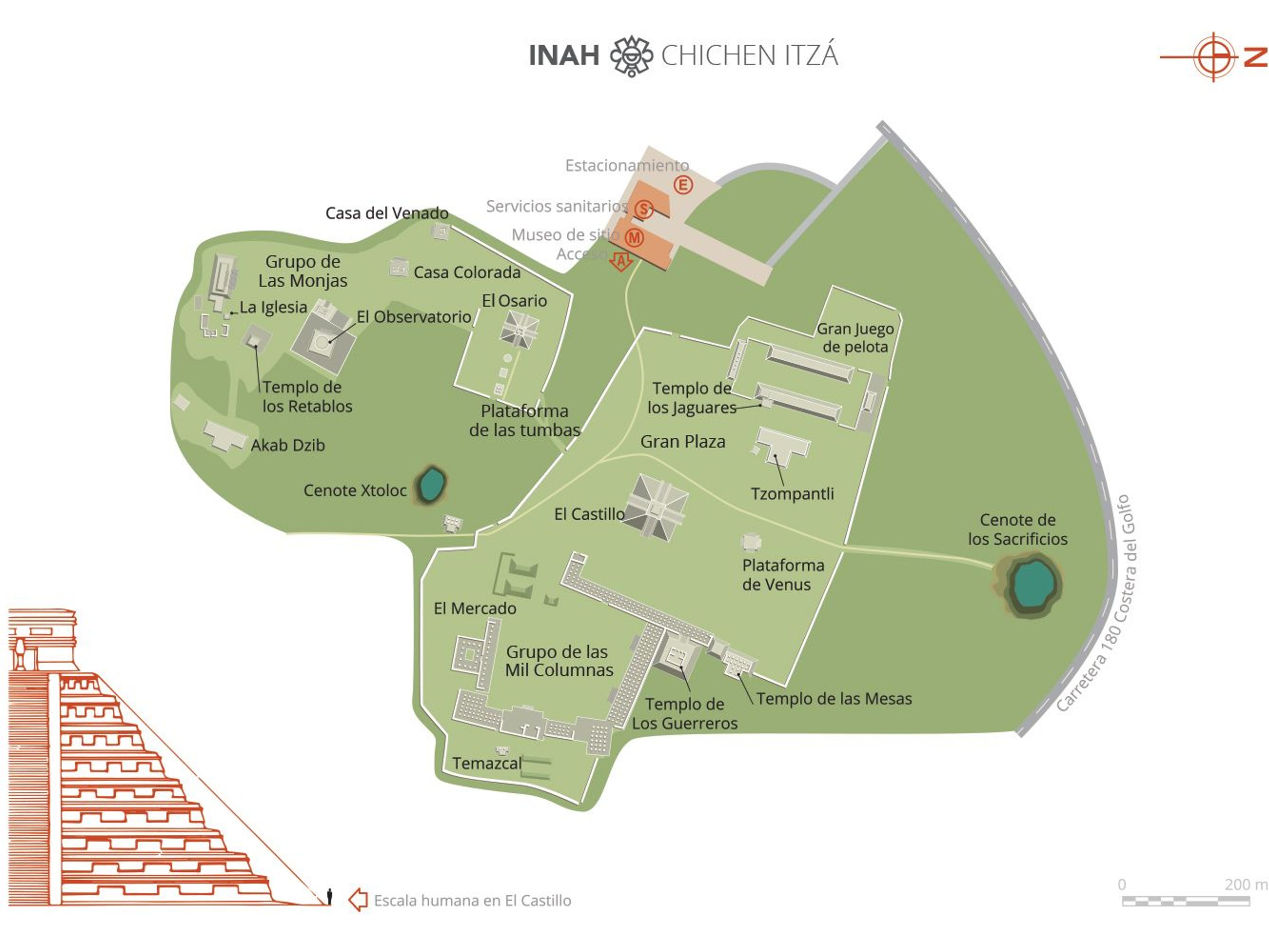 Tour "Xichen Itza Deluxe". Location map of Chichen Itza Archaeological Zone. Cancun, Mexico.