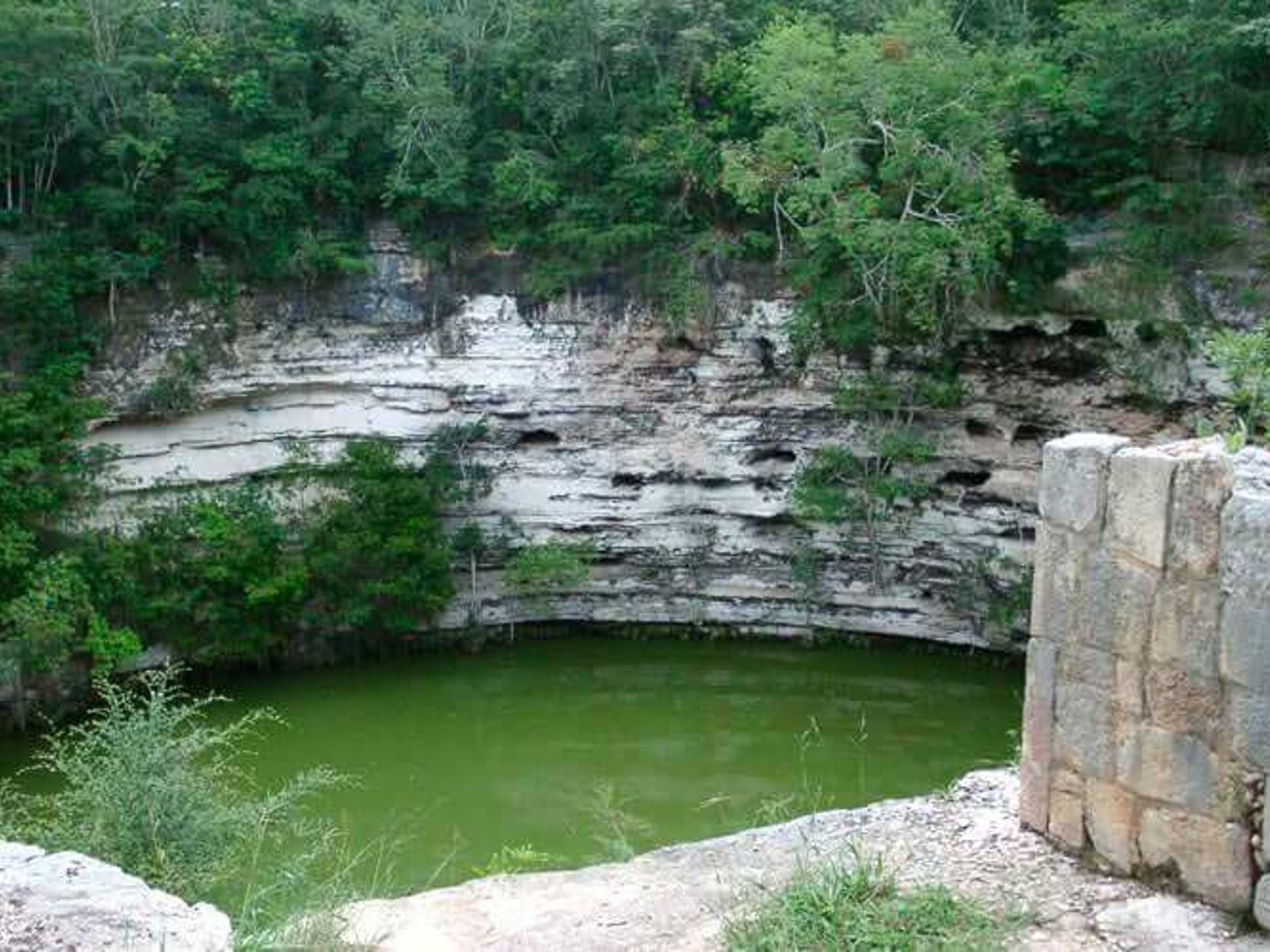 "Chichén Itzá vanuit Riviera Maya" Tour. Cenote Rio Maya fresh and clear waters in  Chichen Itza, Yucatan Peninsula. Mexico.