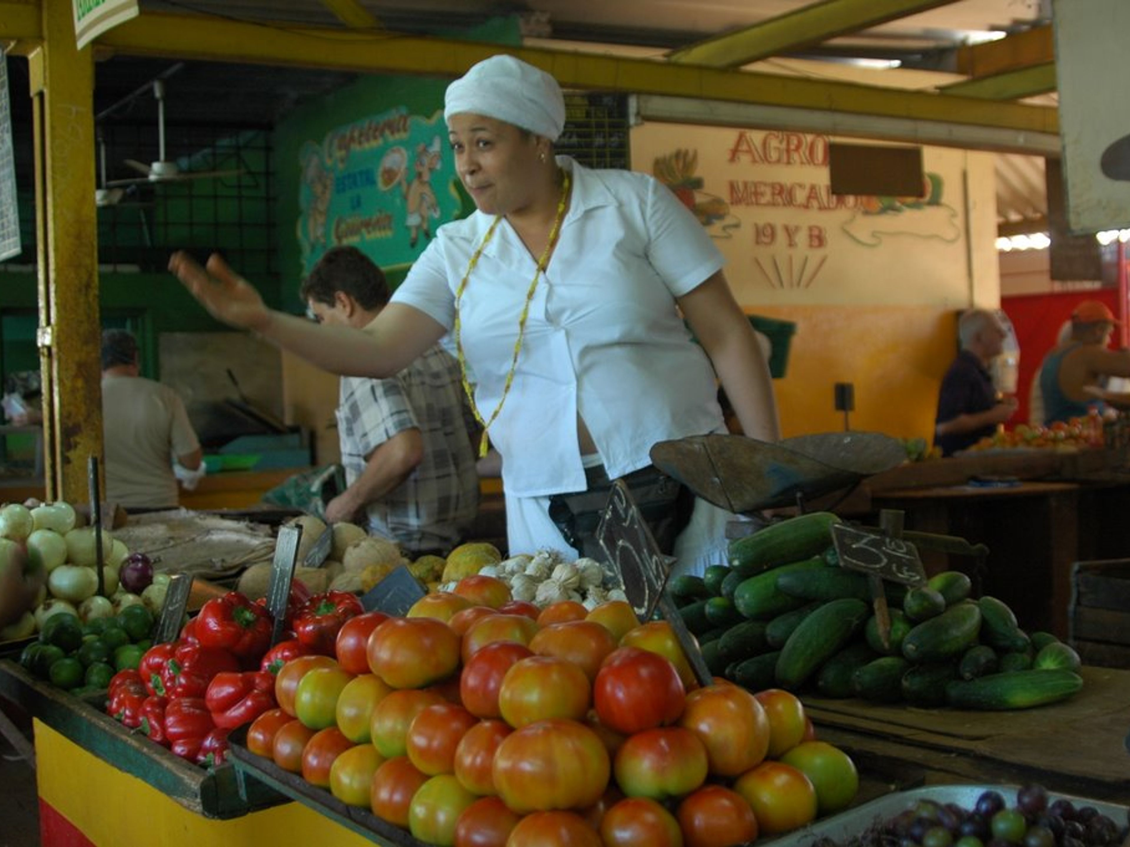 Randonnée à vélo "SAVEURS DE L'ÎLE : ROUTE AGRO-GASTRONOMIQUE". Agromercado de 19 y B, a special place of trade of agricultural products in the city, Vedado, Havana, Cuba.