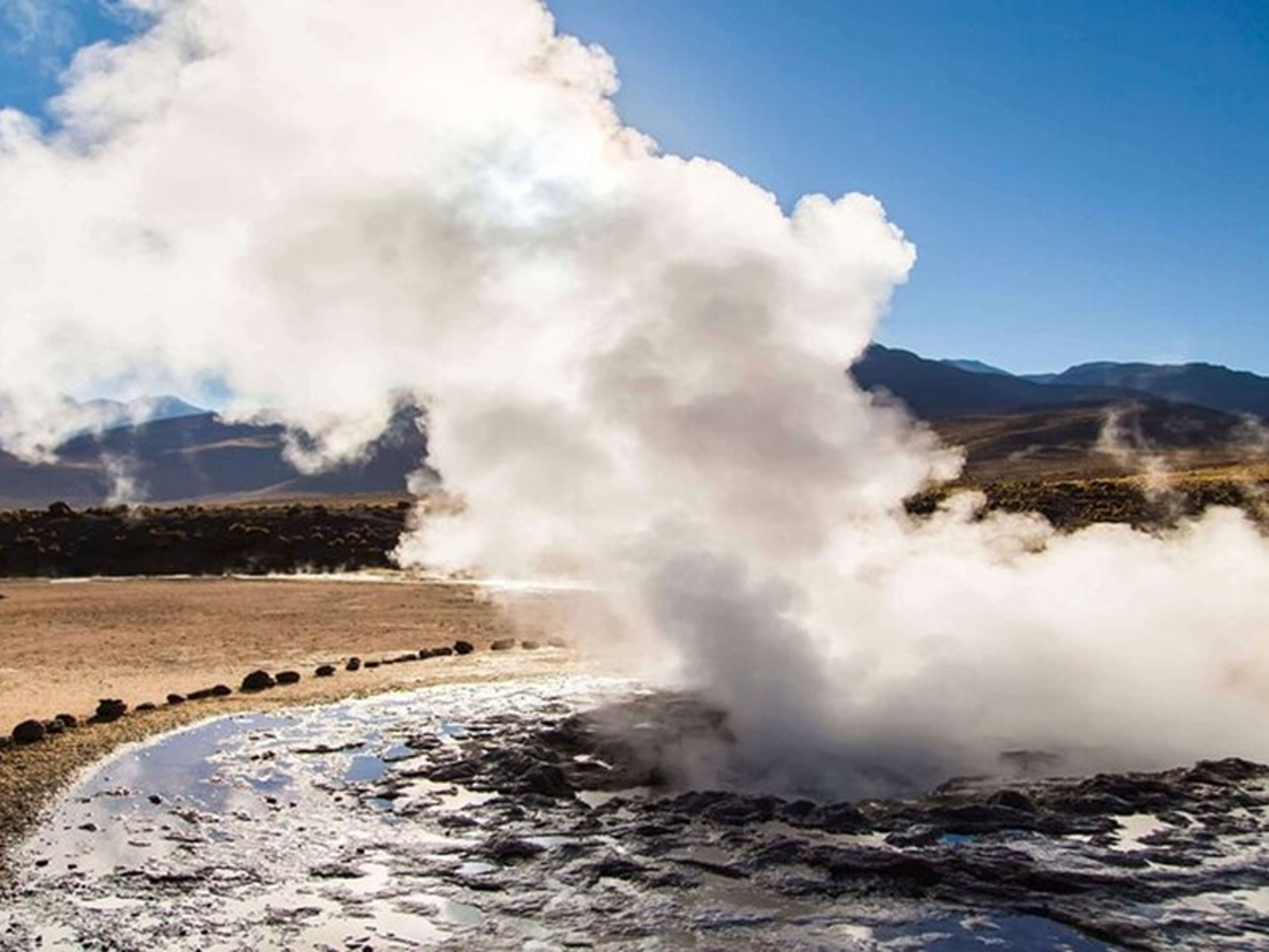 “TATIO GEYSERS + BREAKFAST” Tour. TATIO GEYSERS panoramic view, San pedro de Atacama, Chile.