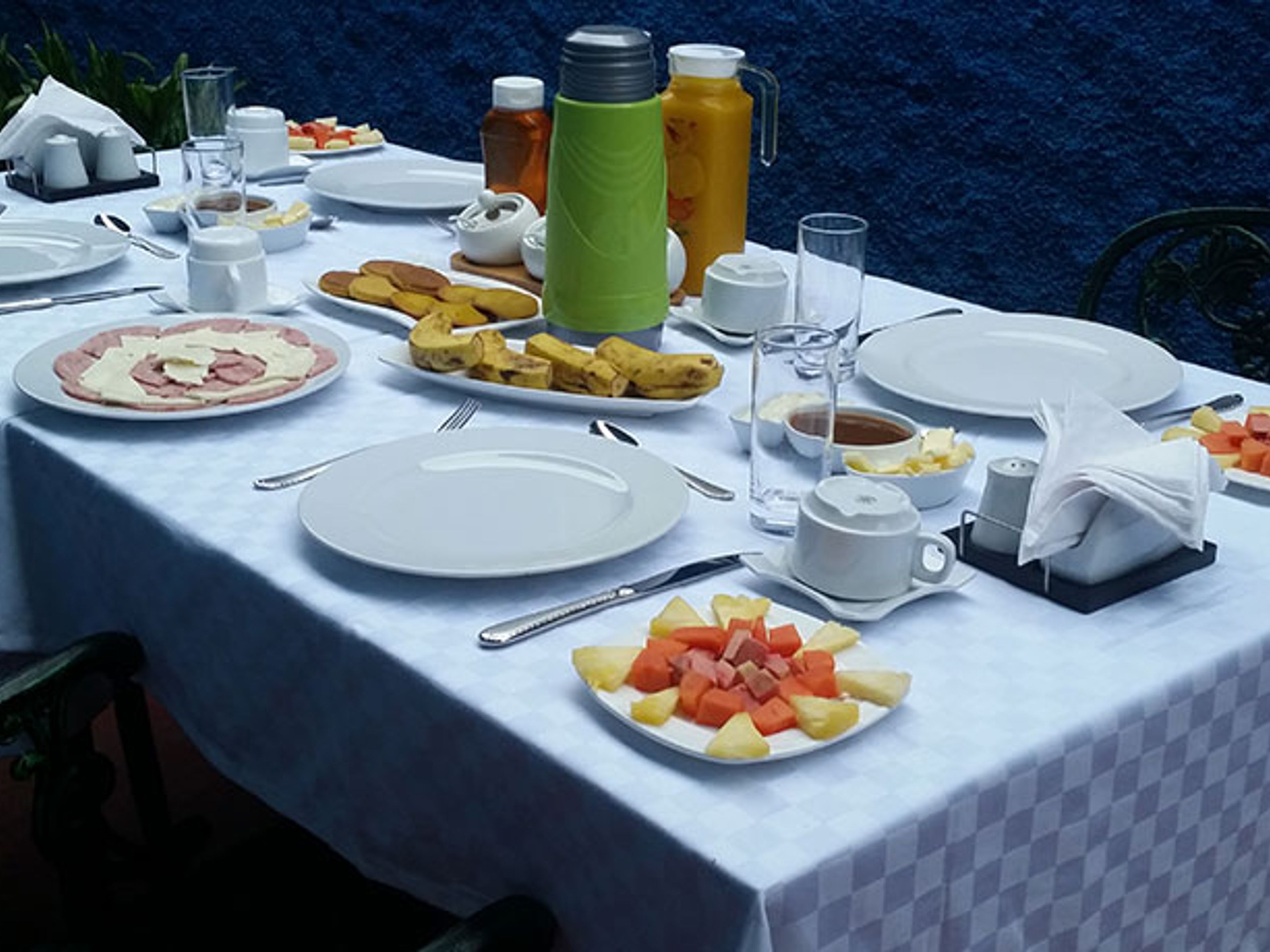 Hostal Casa Real, AVENIDA 9 DE ABRIL, No. 84Exquisite breakfast on the inside terrace
