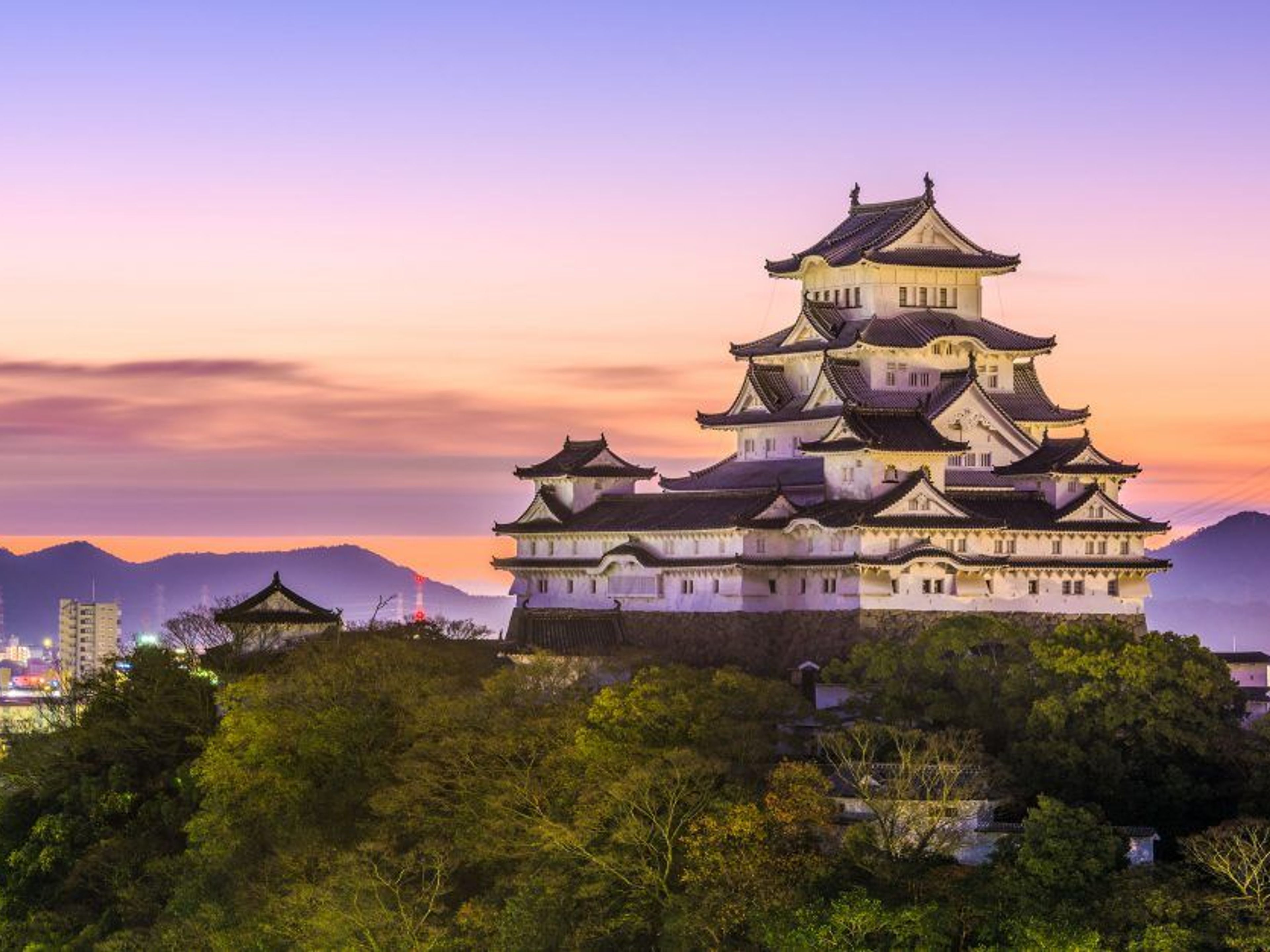Himeji Castle panoramic view, Kansai (or Kinki) region (west-central part), Japan.
