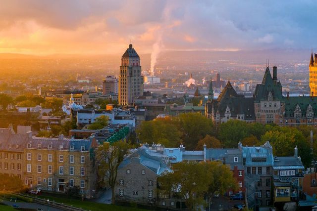 Sunset at Québec city panoramic view, QUEBEC CITY, Quebec province, Canada.