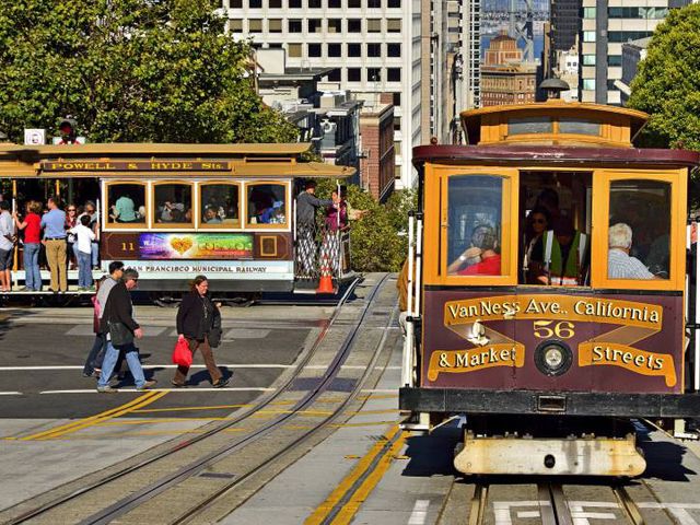 Cable Car-Tranvia in San Francisco panoramic view, SAN FRANCISCO, California state, United States of America.