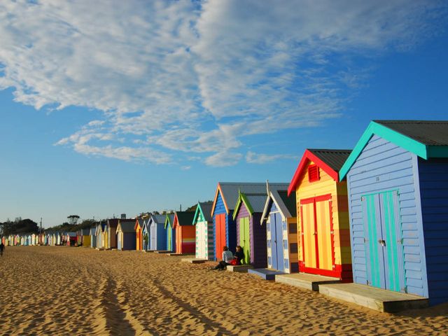 Brighton bathing boxes panoramic view, Melbourne, Australia.
