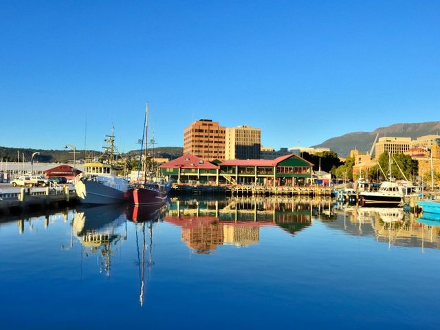 The Docklands of Hobart city panoramic view, Tasmania, Australia.
