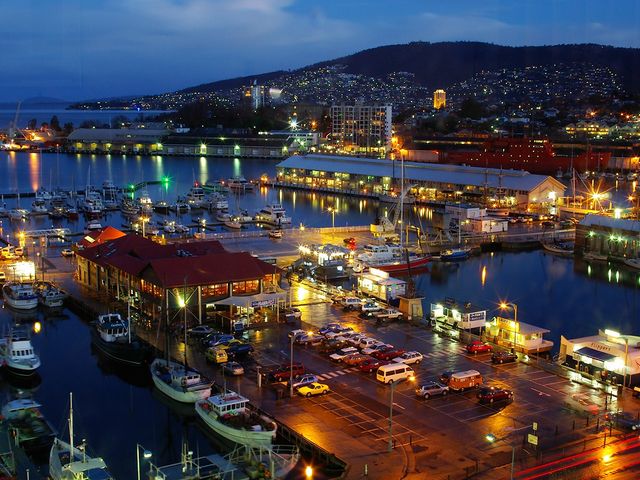 The Docklands of Hobart city panoramic view, Tasmania, Australia.
