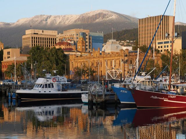 The Docklands of Hobart city panoramic view, Tasmania, Australia.